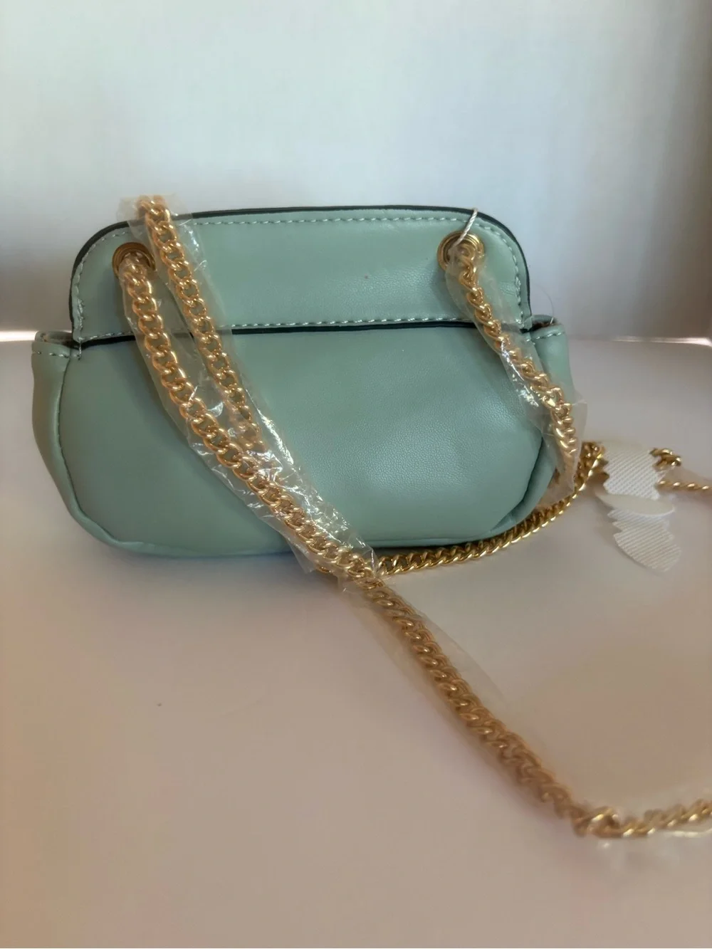 NWT Mint Green Quilted Mini Crossbody Bag Gold Chain Accent
